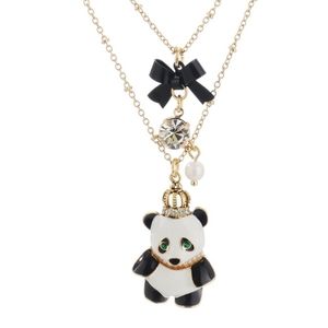 Betsey Johnson Rhinestone Pearl Panda Double Row Necklace